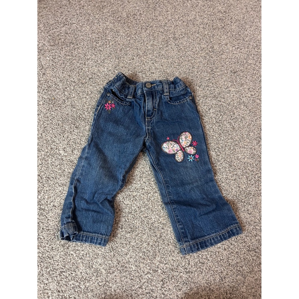 OshKosh Bgosh Toddler Girls Butterfly Floral Applique Denim Jeans 18 Months Blue